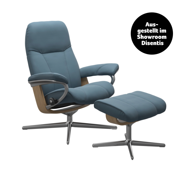 Relaxsessel Stressless Consul Cross Paloma Sparrow Blue M + Hocker