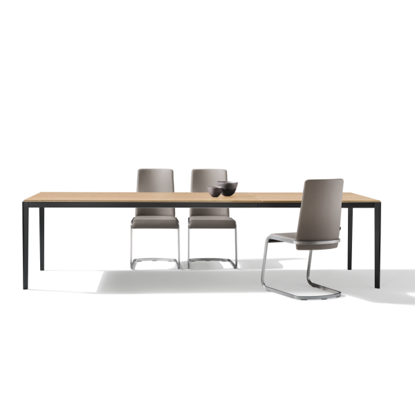 Esstisch, Team7, Tak Wildeiche, 100cm x 200cm + 100cm Auszug, Stahl - schwarz