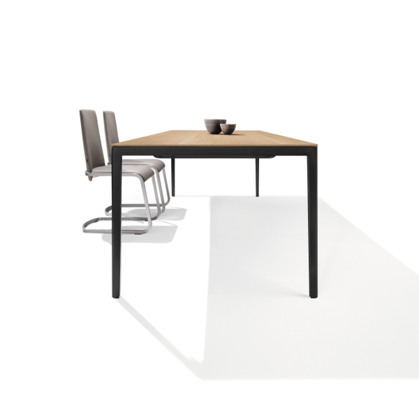 Esstisch, Team7, Tak Wildeiche, 100cm x 200cm + 100cm Auszug, Stahl - schwarz