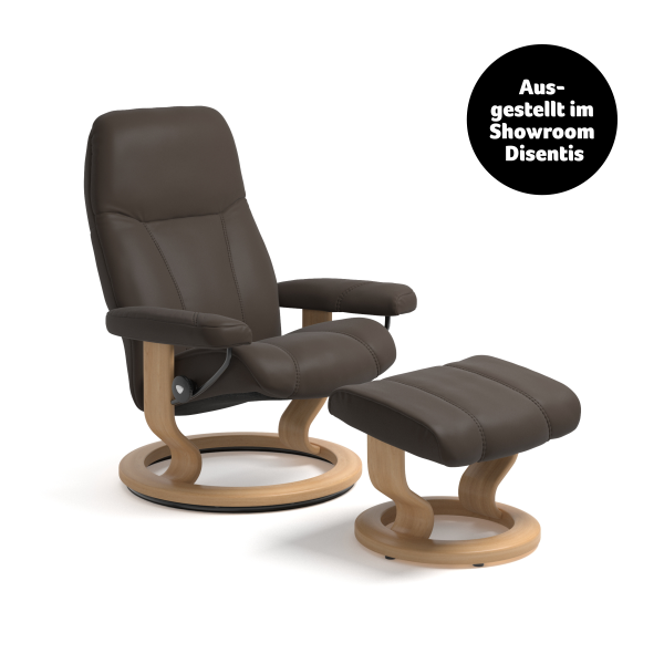 Relaxsessel Stressless Consul Classic, Batick Brown M + Hocker, Holzfarbe Eiche
