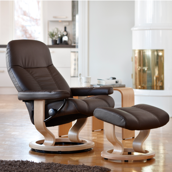 Relaxsessel Stressless Consul Classic, Batick Brown M + Hocker, Holzfarbe Eiche